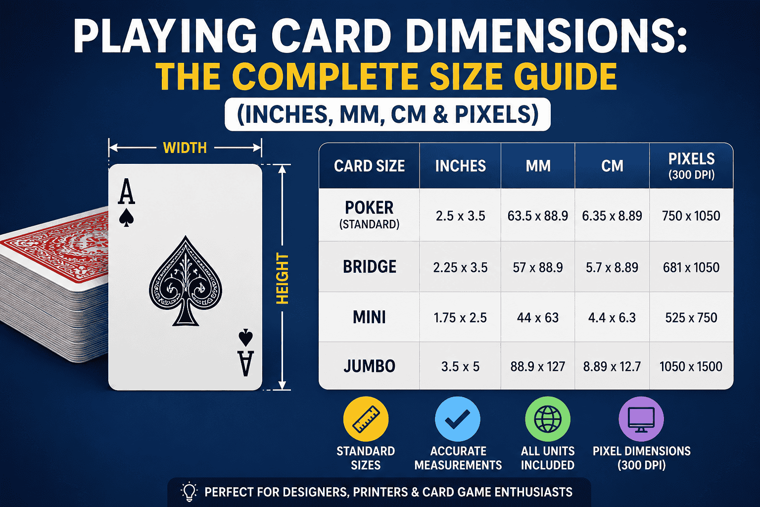 Playing Card Dimensions Complete Size Guide in Inches, mm, cm