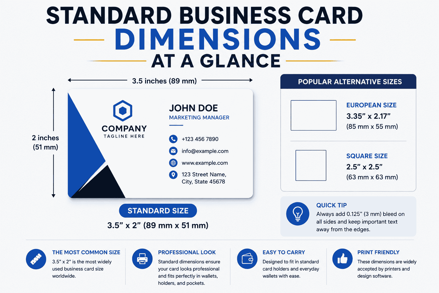 Standard Business Card Dimensions at a Glance