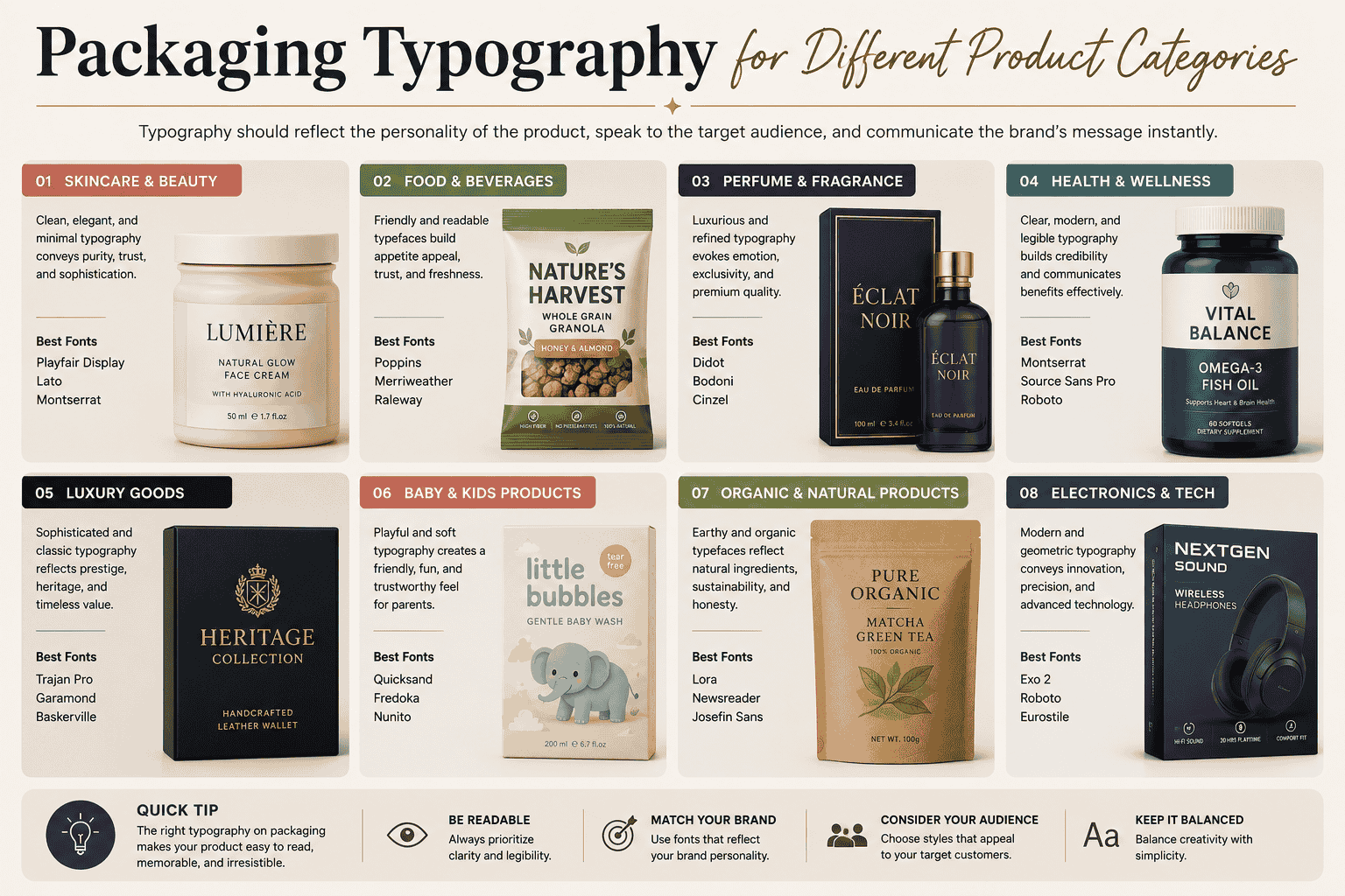 Packaging Typography for Different Product Categories