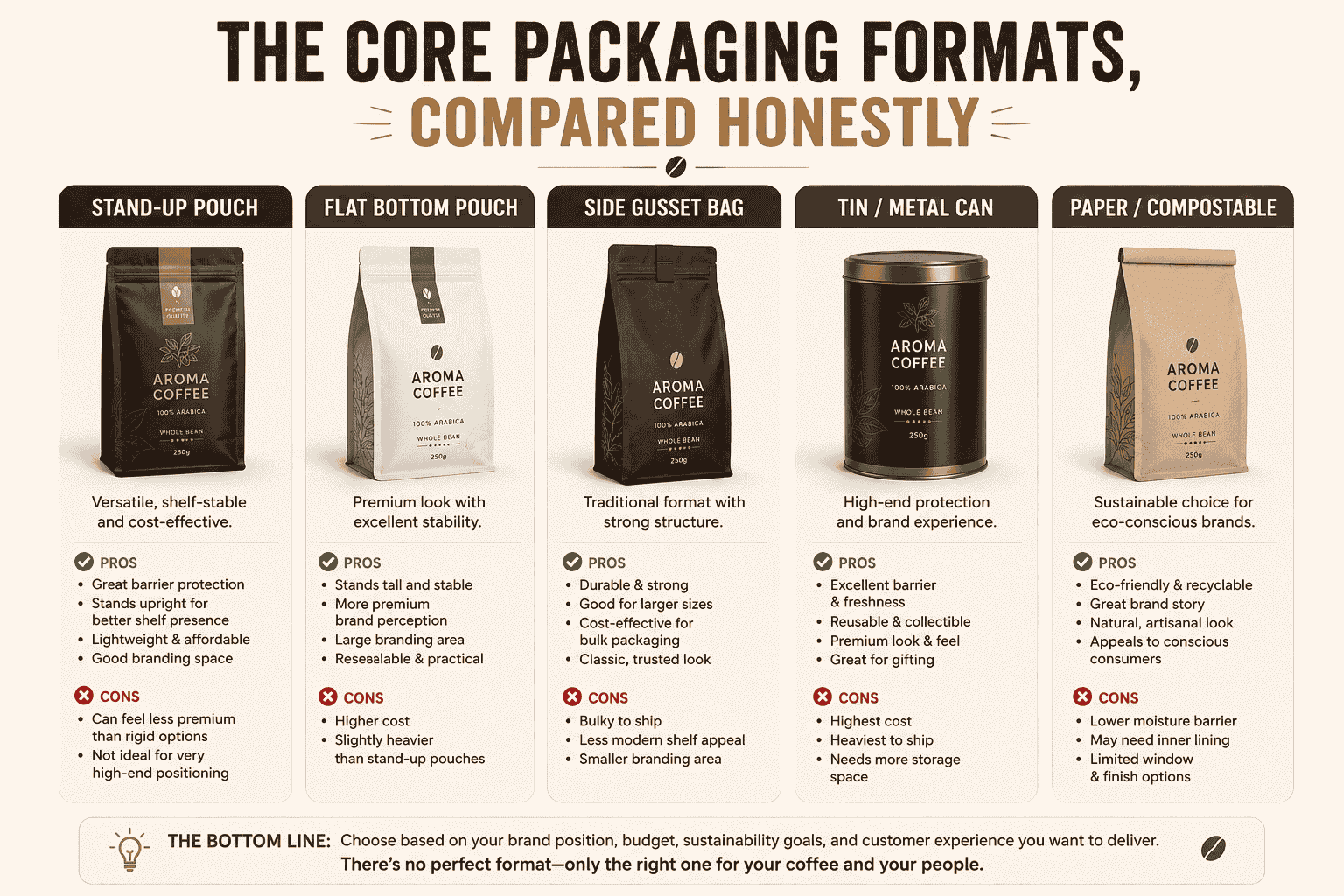 If you sell coffee online, your packaging has a harder job than packaging sold in a café or grocery aisle. It has to survive a delivery truck, a hot mailbox, a rough handoff at the doorstep, and still taste like it did the day it was roasted. Retail packaging is designed to get picked up off a shelf. E-commerce packaging is designed to get picked up off a shelf, thrown in a bin, stacked under six other boxes, and opened three days later by someone who's judging your brand on first impression alone.
That's a different design problem, and most guides on this topic treat coffee packaging as one category. It isn't. Below is a practical breakdown of what actually matters when your packaging has to survive shipping — not just look good in a photo.
Why Shipping Changes the Packaging Equation
Coffee has three enemies regardless of where it's sold: oxygen, moisture, and light. Heat speeds up all three. A bag sitting in a climate-controlled café doesn't face the same stress as a bag sitting in a delivery van on a 95°F afternoon or a mailbox in direct sun for six hours.
For an online order, you're also adding:
Impact and crush resistance — boxes get stacked, dropped, and compressed in transit
Weight-based shipping costs — every extra ounce of packaging material is a cost you pay on every single order
Unboxing as marketing — for a DTC coffee brand, the unboxing moment is often the only physical touchpoint a customer has with you
Return-to-sender tolerance — packaging has to survive a failed delivery attempt and a second trip without failing
Any packaging decision that ignores one of these four factors will eventually cost you money, either in damaged product, high shipping bills, or bad reviews about stale coffee.
The Core Packaging Formats, Compared Honestly
Stand-up pouches with a one-way degassing valve are the default for a reason. Freshly roasted beans release CO2 for days after roasting — if the bag is fully sealed with no outlet, it either bloats or bursts in transit. The valve lets gas escape without letting oxygen back in, which is what actually preserves the roast. For most coffee brands shipping direct to consumer, this is the packaging to build a launch around.
Flat-bottom and side-gusset pouches trade a little bit of shelf stability for a lower material cost and lighter shipping weight. If your margins are tight on subscription orders, this is often where the savings show up.
Mylar or foil-lined bags matter more than people expect. A kraft paper bag looks great, but paper alone is a poor oxygen and moisture barrier. Most kraft coffee bags on the market are actually kraft-look laminates with a foil or poly barrier layer underneath — the outside is paper, the inside is doing the real preservation work. If you're sourcing "kraft" bags, confirm what's laminated to the inside, not just what the outside looks like.
Rigid boxes, tins, and jars protect beans exceptionally well but are heavy and expensive to ship. These make sense for gift sets or premium single-origin releases where the unboxing experience justifies the shipping surcharge, not for your everyday reorder SKU.
Corrugated mailer boxes around a pouch add crush protection for orders that include multiple bags, merchandise, or fragile add-ons like ceramic mugs. For a single bag of coffee, this is usually overkill — you're paying for box weight and dimensional shipping charges to protect something that a well-sealed pouch already protects on its own.
Comparison at a Glance
Packaging Type
Freshness Protection
Shipping Weight
Best For
Stand-up pouch w/ valve
High
Low
Everyday retail & subscription orders
Flat-bottom/side-gusset pouch
High
Low
High-volume, cost-sensitive brands
Kraft-look laminate bag
Medium–High
Low
Brands prioritizing eco-visual branding
Rigid box or tin
Very High
High
Gift sets, premium/limited releases
Corrugated mailer + pouch
High (added crush protection)
Medium–High
Multi-item or bundled orders
Sustainability, Without the Greenwashing
"Eco-friendly" gets used loosely in this industry. A few things actually matter:
Recyclability depends on material, not marketing. A foil-laminated pouch is often not curbside recyclable even if it's labeled "kraft." If sustainability is part of your brand story, look at compostable mono-material pouches — they cost more per unit but hold up under scrutiny if a customer checks.
Right-sizing the package reduces waste and cost simultaneously. Oversized mailer boxes for a single coffee bag waste material and inflate dimensional shipping weight — that's a cost problem and a sustainability problem at the same time.
Water-based inks and low-VOC printing are a smaller lever, but they're worth mentioning on packaging or product pages if you're using them — customers increasingly ask.
Design Decisions That Actually Affect Conversion
A few things influence whether a first-time buyer becomes a repeat customer:
A visible or die-cut window builds trust for whole-bean coffee — people like seeing the roast level before opening.
Resealability (zipper, fold-and-tape closure) matters more for subscription customers who don't finish a bag in one sitting.
Roast date printed clearly, not buried in small print, signals quality to a coffee-literate buyer.
A packing insert with brewing suggestions costs almost nothing and increases the odds of a repeat order, because it helps a new customer actually get a good cup out of the bag they bought.
Common Mistakes Coffee Brands Make with E-Commerce Packaging
Using retail-only bags for online orders. A bag designed for a café counter, without a proper barrier layer, degrades in an unclimate-controlled delivery van in a way it never would sitting indoors.
Skipping the degassing valve to save a few cents per unit, then dealing with returns and reviews about "burst" or "puffy" bags.
Over-boxing single-bag orders, which increases dimensional shipping weight and cost without meaningfully improving protection.
Under-testing packaging in real shipping conditions. A bag that survives a desk test doesn't necessarily survive a week in a hot delivery truck. If you're switching suppliers or materials, order a small batch and actually ship it to yourself before committing to a large production run.